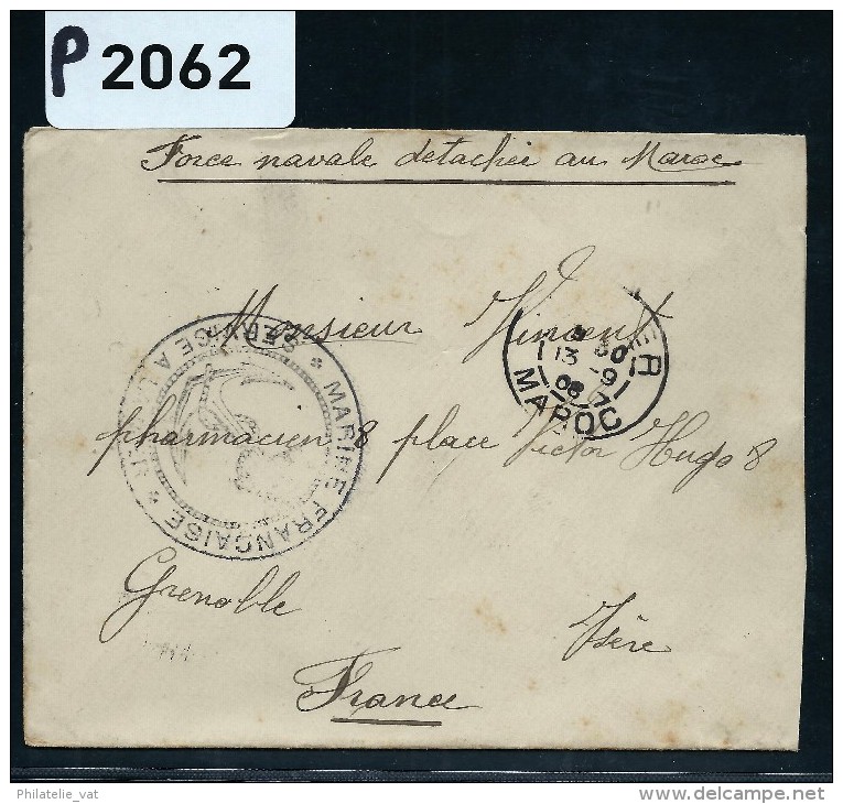 FRANCE -MAROC LETTRE DES FORCES NAVALES DETACHEES AU MAROC  1908  DETAILLONS COLLECTION  A VOIR NOMBREUX AUTRES LOT - Briefe U. Dokumente