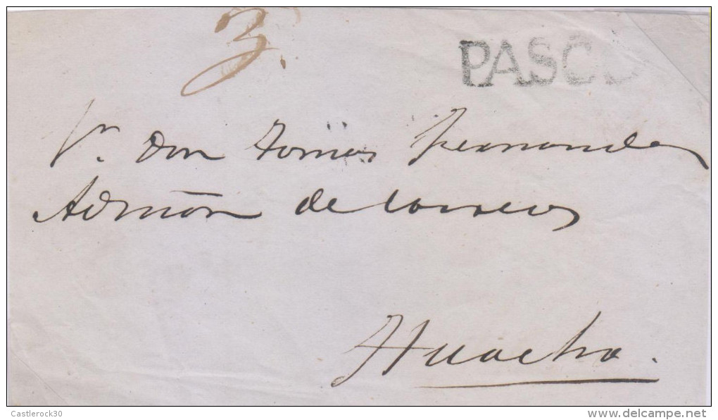 RG)CIRCA 1835-50 PERU, LINEAL PASCO CANC. IN BLACK, MANUSCRIPT 3 REALES, CIRCULATED FRONT COVER TO HUACHA, XF - Peru