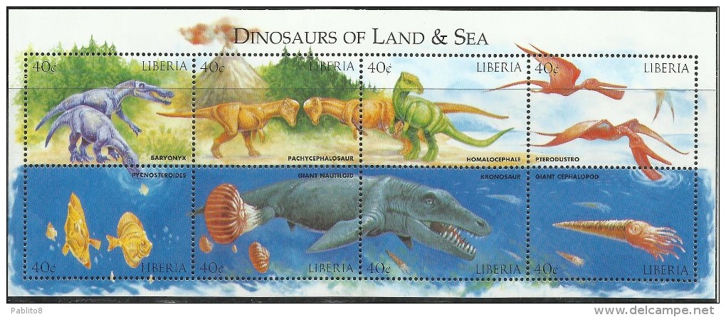 LIBERIA 1999 PREHISTORICS FAUNA PREISTORICA DINOSAURS DINOSAURI BLOCK SHEET BLOCCO FOGLIETTO MNH - Liberia