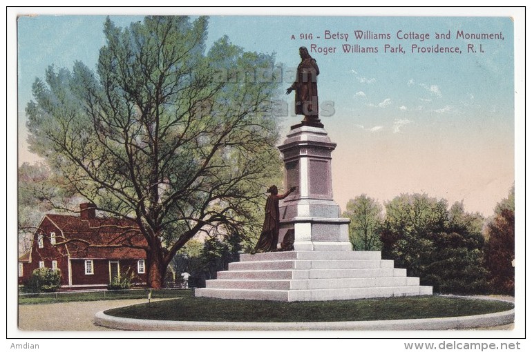 USA, PROVIDENCE RHODE ISLAND RI- BETSY WILLIAMS COTTAGE AND MONUMENT -ROGER WILLIAMS PARK~c1910s Unused Vintage Postcard - Providence