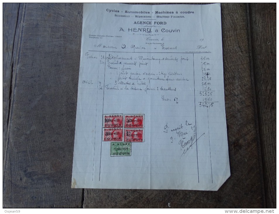 Cycles-automobiles Accessoires Et Réparations à COUVIN Facture Du 09/05/1929 - Cars