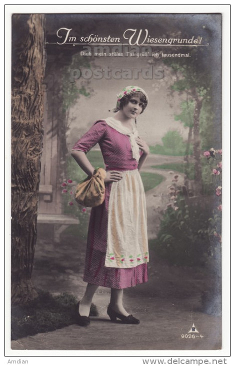 BEAUTIFUL SWISS VILLAGE PEASANT GIRL - Antique 1911 Tinted Real Photo Vintage Postcard RPPC ~SWITZERLAND [5743] - Europa