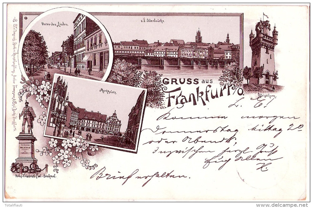 Gruss Aus FRANKFURT Oder Braun Litho Vorläufer 10.4.1895 Unter Den Linden Markt - Frankfurt A. D. Oder