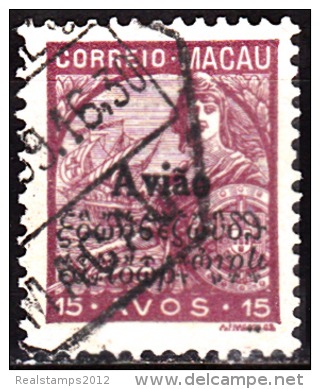 MACAU - 1936,  CORREIO AÉREO - Padrões, Com Sobrecarga, 15 A.   (o)  MUNDIFIL  Nº 6 - Poste Aérienne