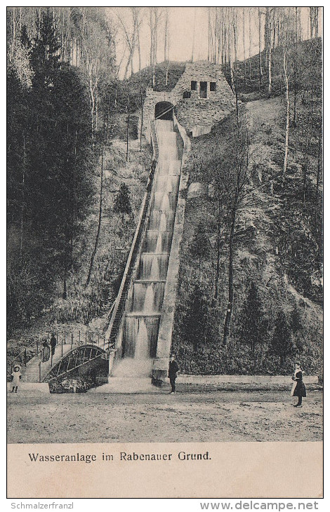 AK Rabenauer Grund Wasseranlage Mit Leuten Kaskade Wasserfall Bei Dippoldiswalde Rabenau Freital Cossmannsdorf Stempel - Freital
