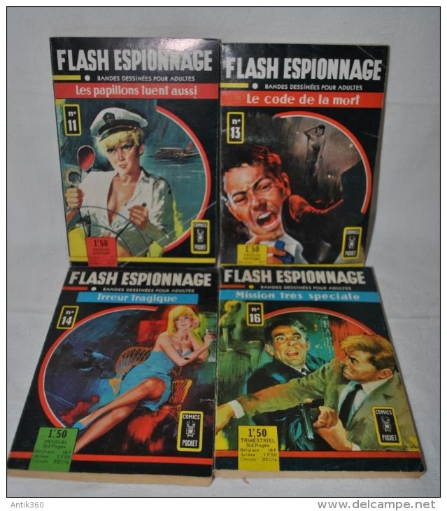 Lot 4 FLASH ESPIONNAGE N°11-13-14-16 - Comics Pocket AREDIT 1967 - Autre Magazines