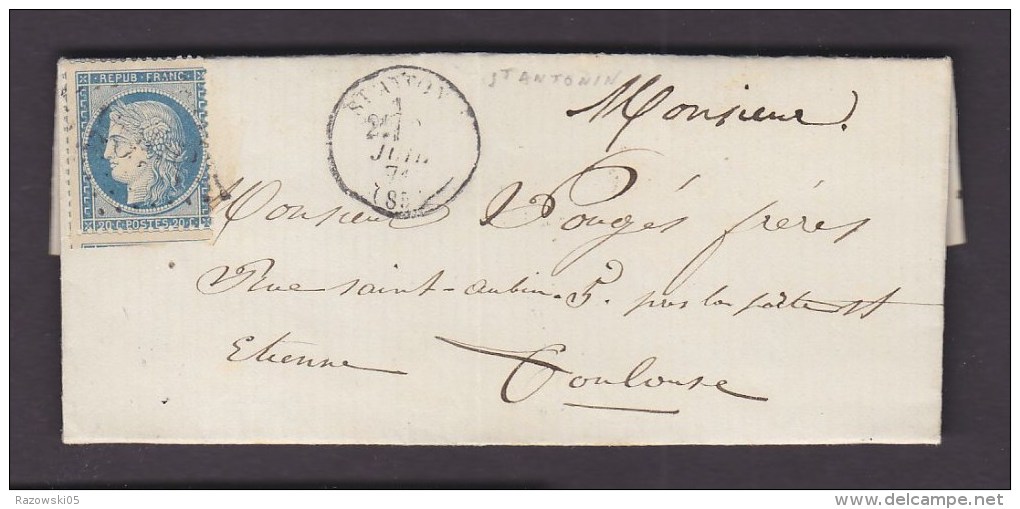 FRANCE. LETTRE. CERES. ....TOULOUSE. SAINT ANTONIN.  MONTAUBAN. - 1849-1850 Ceres