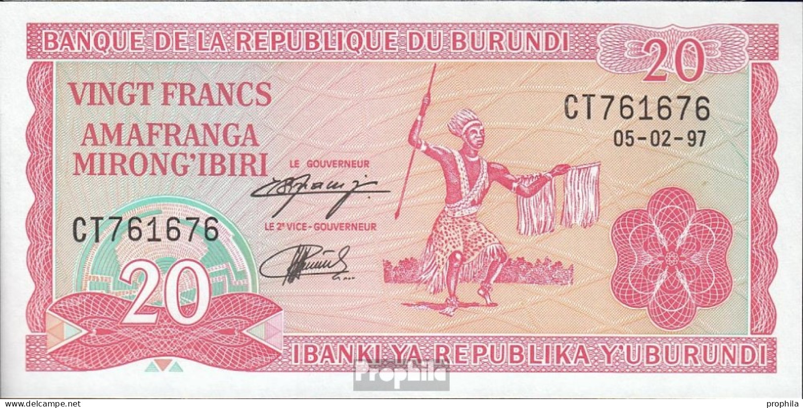 Burundi Pick-Nr: 27d (1997) Bankfrisch 1997 20 Francs - Burundi