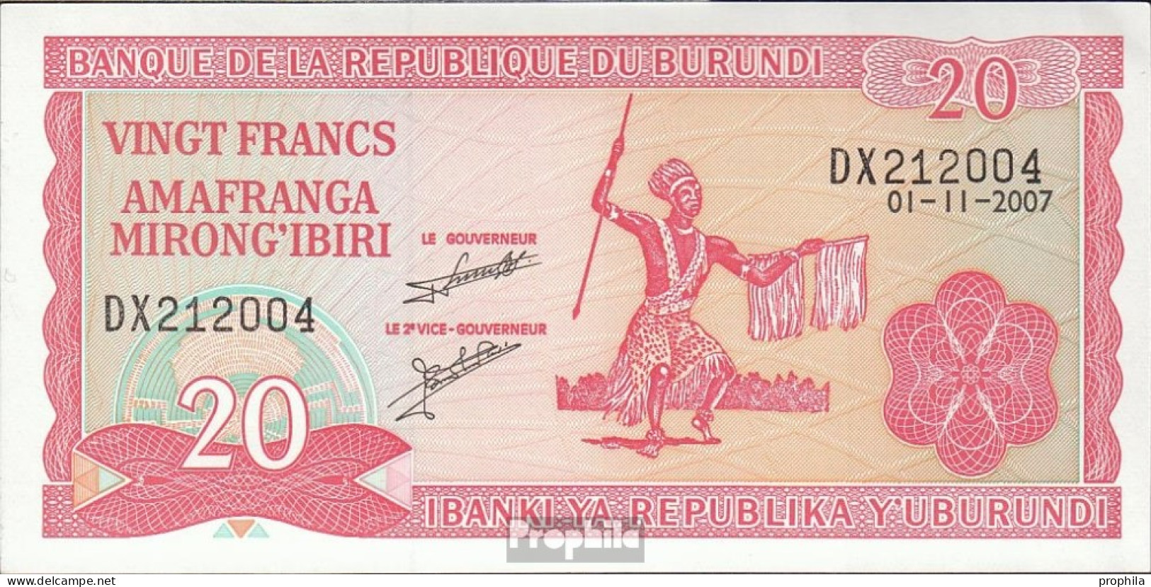 Burundi Pick-Nr: 27d (2007) Bankfrisch 2007 20 Francs - Burundi