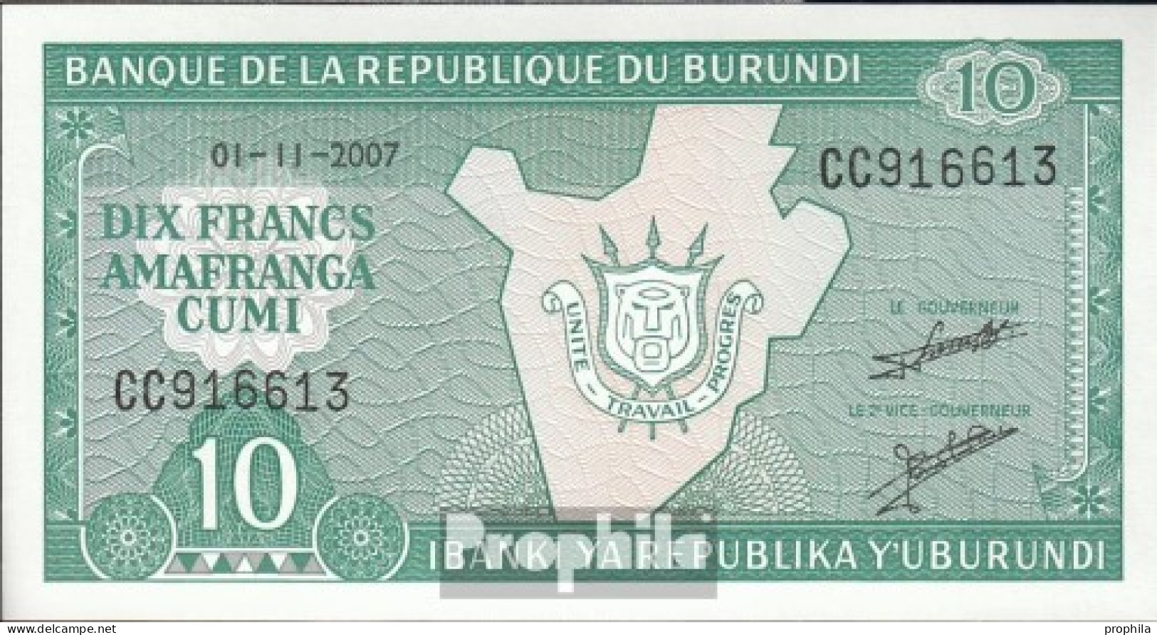 Burundi Pick-Nr: 33e (2007) Bankfrisch 2007 10 Francs - Burundi