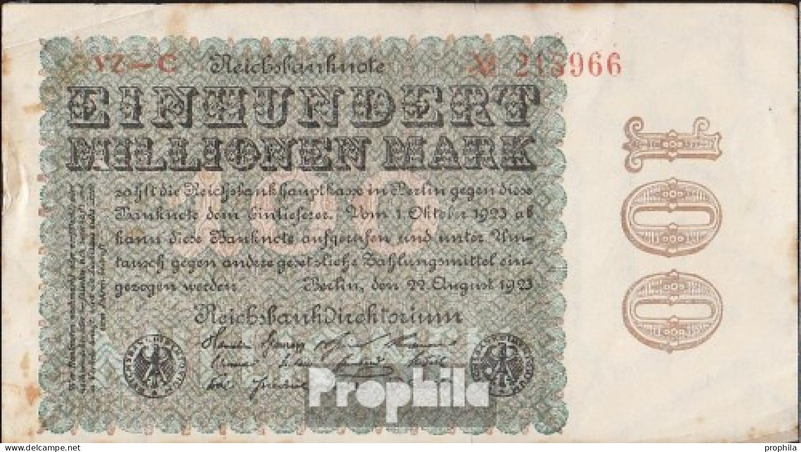 Deutsches Reich Rosenbg: 106p, Wz. Hakensterne, KN 6stellig Rot Bis Braun, FZ Rot, FZ: YZ Stark Gebraucht (IV) 1923 100 - 100 Miljoen Mark