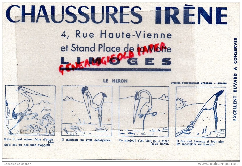 87 - LIMOGES - BUVARD CHAUSSURES IRENE- 4 RUE HAUTE VIENNE - PLACE DE LA MOTTE- LE HERON - Schuhe