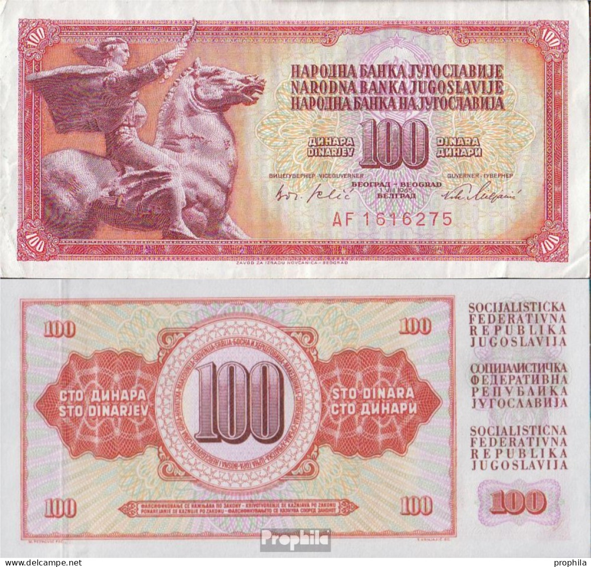 Jugoslawien Pick-Nr: 80c Bankfrisch 1965 100 Dinara - Jugoslawien