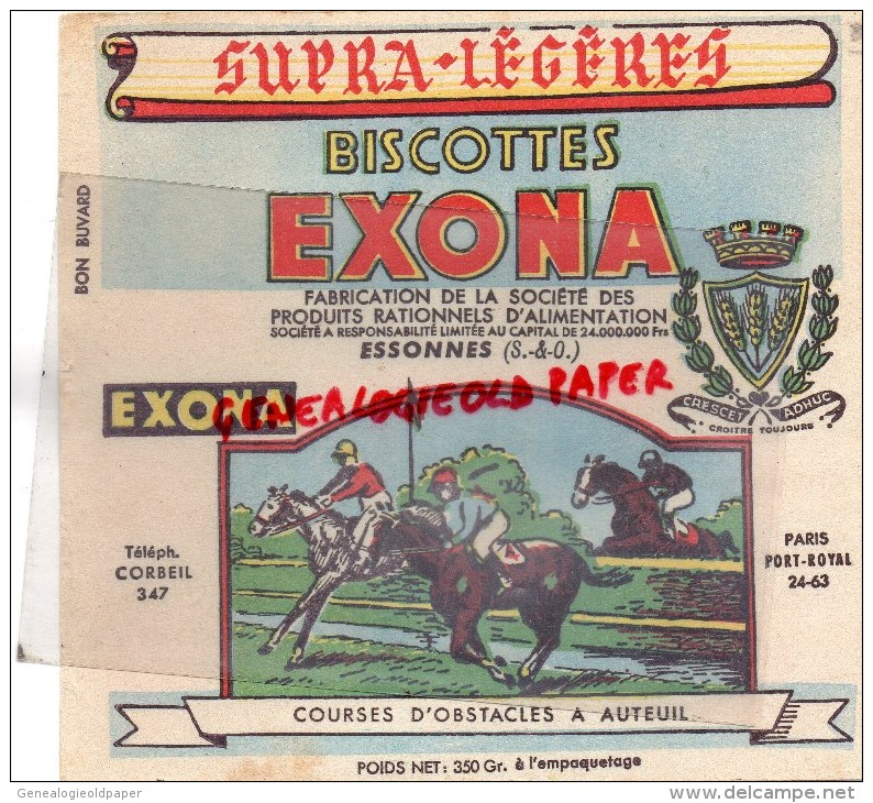 91 - ESSONNES  - BUVARD BISCOTTES EXONA - COURSES OBSTACLES A AUTEUIL- HIPPISME  COURSES HIPPIQUES - Alimentaire