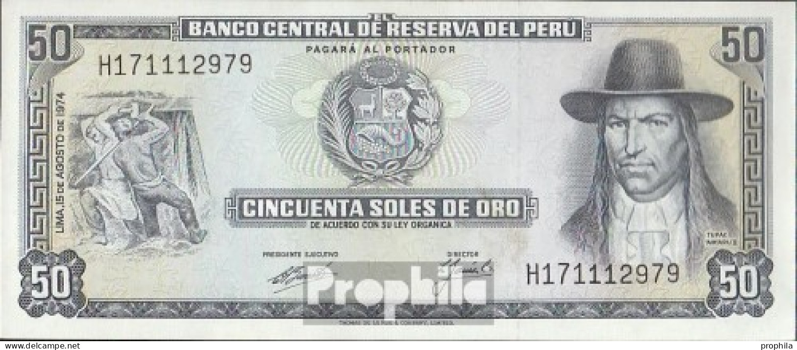 Peru Pick-Nr: 101c (08/1974) Bankfrisch 1974 50 Soles Oro - Peru