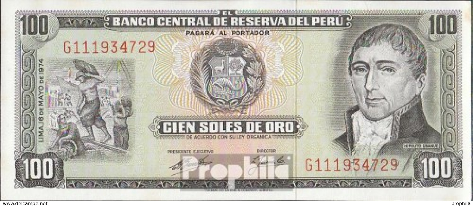 Peru Pick-Nr: 102c (05/1974) Bankfrisch 1974 100 Soles Oro - Perú