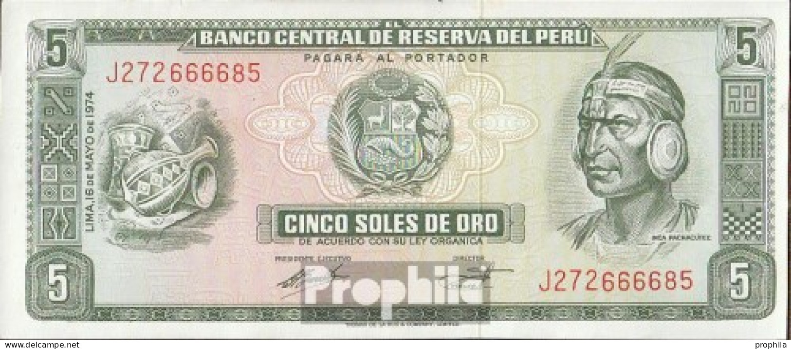 Peru Pick-Nr: 99c (05/1974) Bankfrisch 1974 5 Soles - Pérou