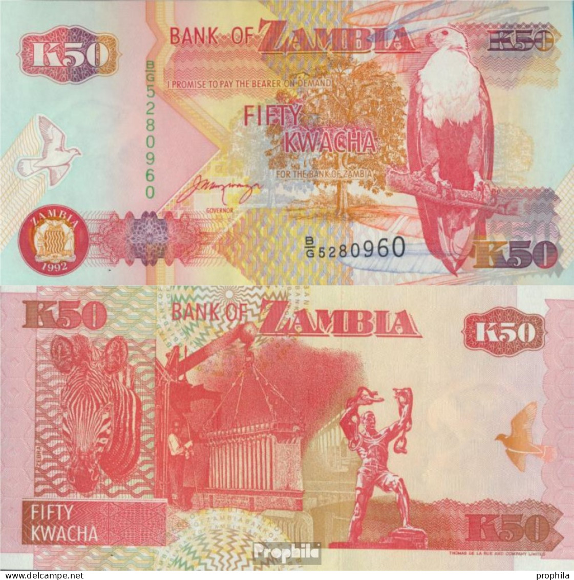 Sambia 37b Bankfrisch 1992 50 Kwacha - Sambia