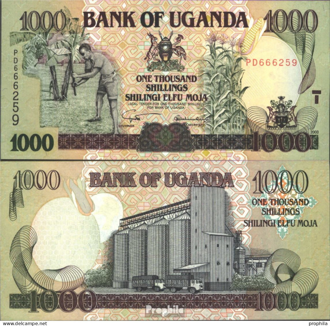 Uganda Pick-Nr: 39A B Bankfrisch 2003 1.000 Shillings - Uganda