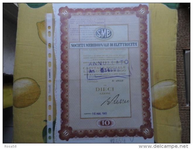 1952 Società Meridionale Di Elettericità N.25 AZIONI Cap.soc.30.240.000..000 + Cedole - Elektrizität & Gas