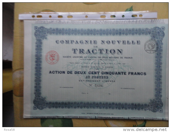 1920 Compagnie Nouvelle TRACTION Action De Deux Cent Cinquante Francs N.7434 + Cedole - Trasporti