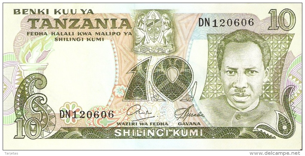 BILLETE DE TANZANIA DE 10 SHILINGI DEL AÑO 1978 (BANKNOTE) - Tanzanie