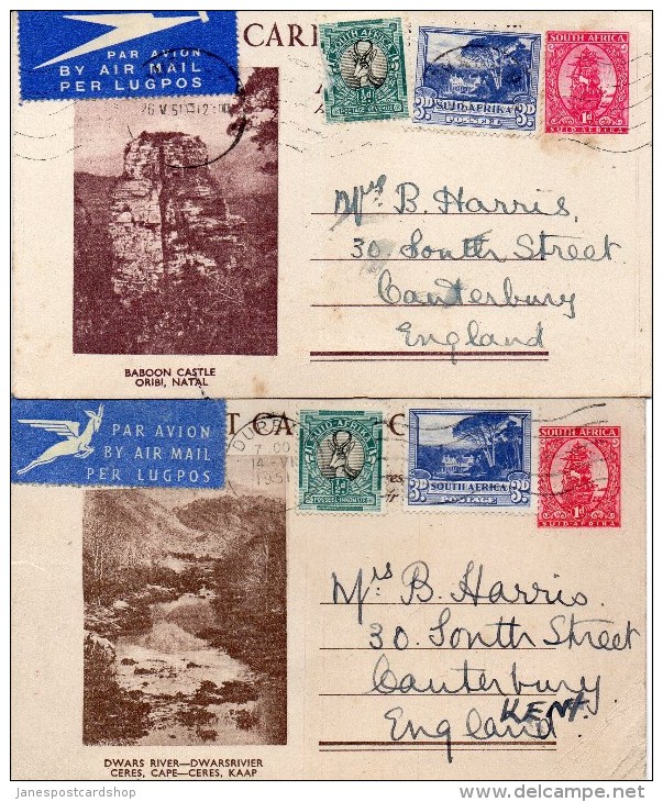 TWO AIR MAIL POSTCARD COVERS POSTED TO ENGLAND FROM SOUTH AFRICA - Unclassified