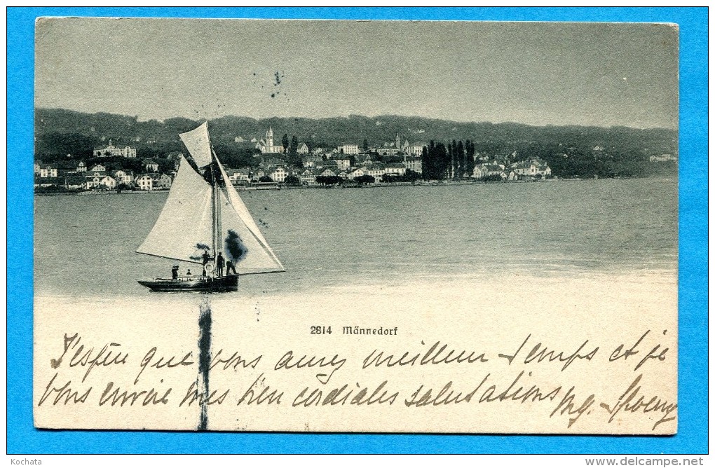 OVA1239, Männedorf, Segelboot, Voilier, No2814 Circulée 1909 Timbre Décollé - Männedorf