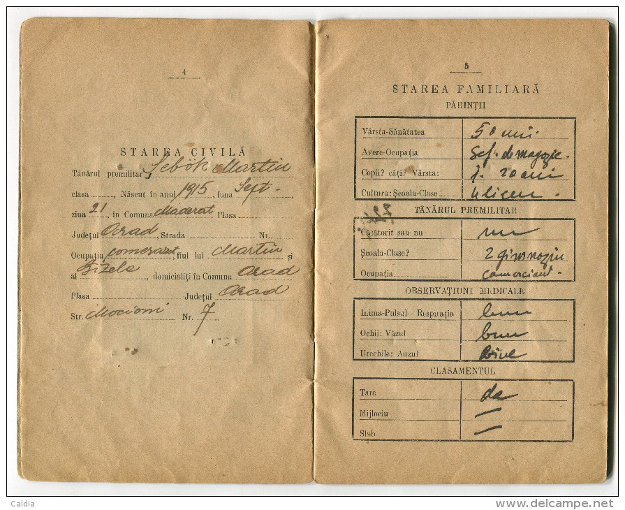 Roumanie Romania Rumänien - Military ID - Full Military Service (same Person) 1925 - 1938 - Documenti