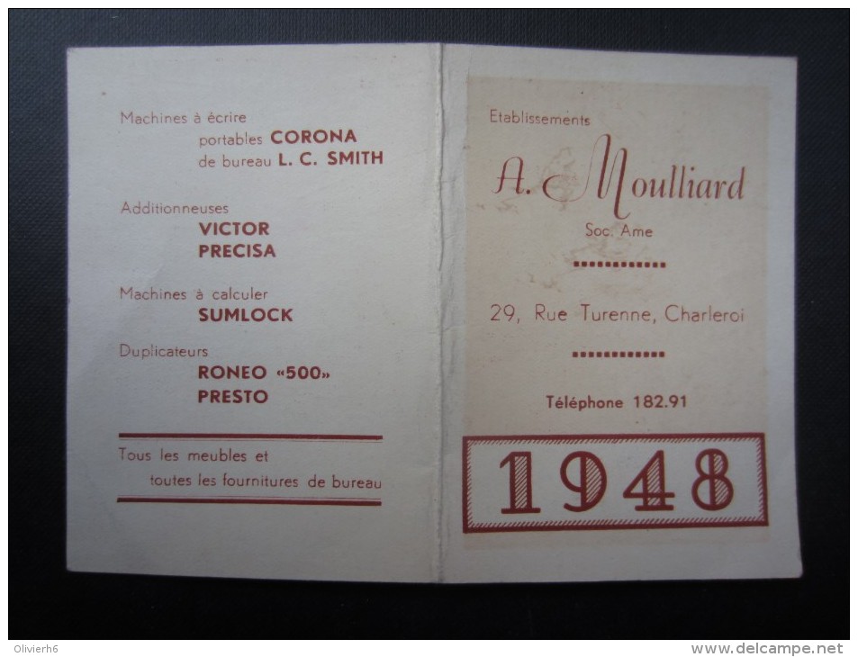 CALENDRIER 1948 (M1505) AC MOULLIARD (2 Vues) 29, Rue Turenne  Charleroi - Petit Format : 1941-60