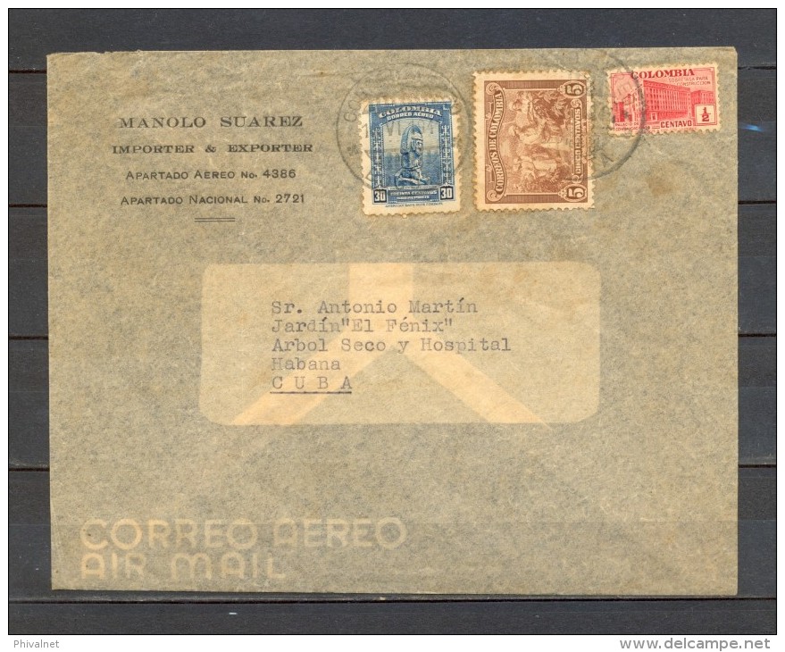 1941 COLOMBIA, SOBRE COMERCIAL CIRCULADO DE BOGOTÁ A LA HABANA EN CUBA, AL DORSO LLEGADA - Colombia