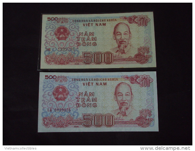 02 Different Vietnam Viet Nam 500 Dong UNC Banknotes / Billet 1988 -P#101 - Big &amp; Small Digits / 02 Images - Vietnam