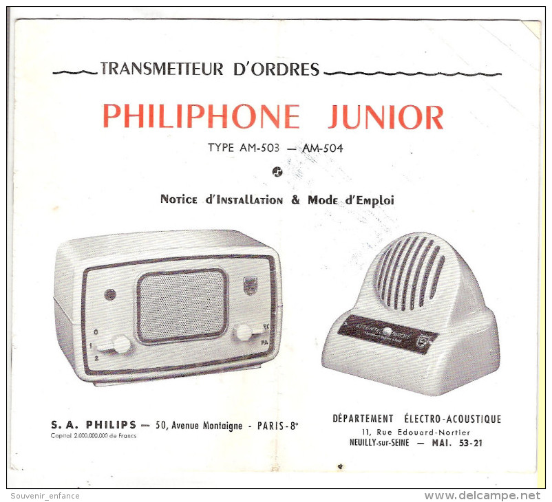 Philiphone Junior Type AM 503 504 Philips Neuilly Sur Seine  Avenue Montaigne - Machines