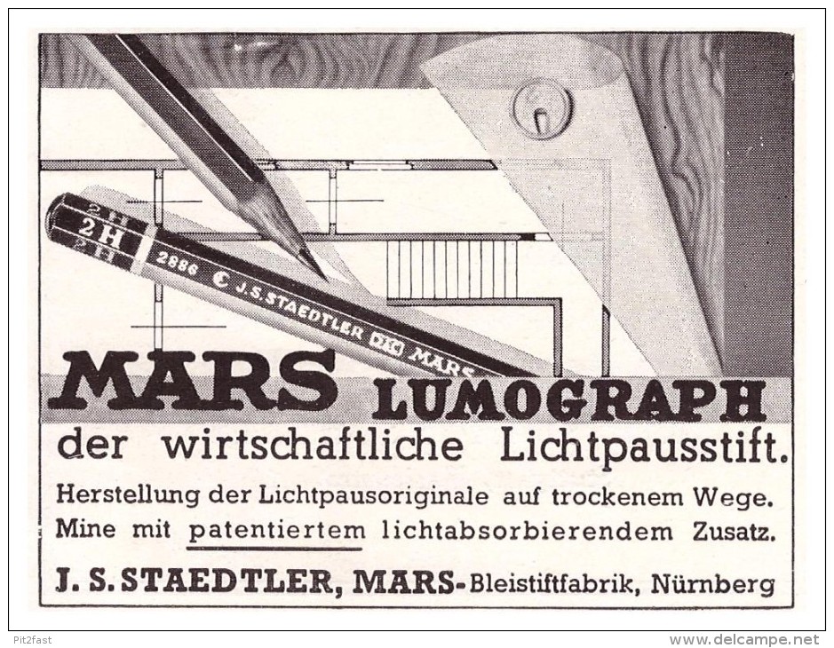 Original Werbung - 1941 - Mars Lumograph , J.S. Staedtler , Bleistiftfabrik In Nürnberg , Bleistift !!! - Schreibgerät