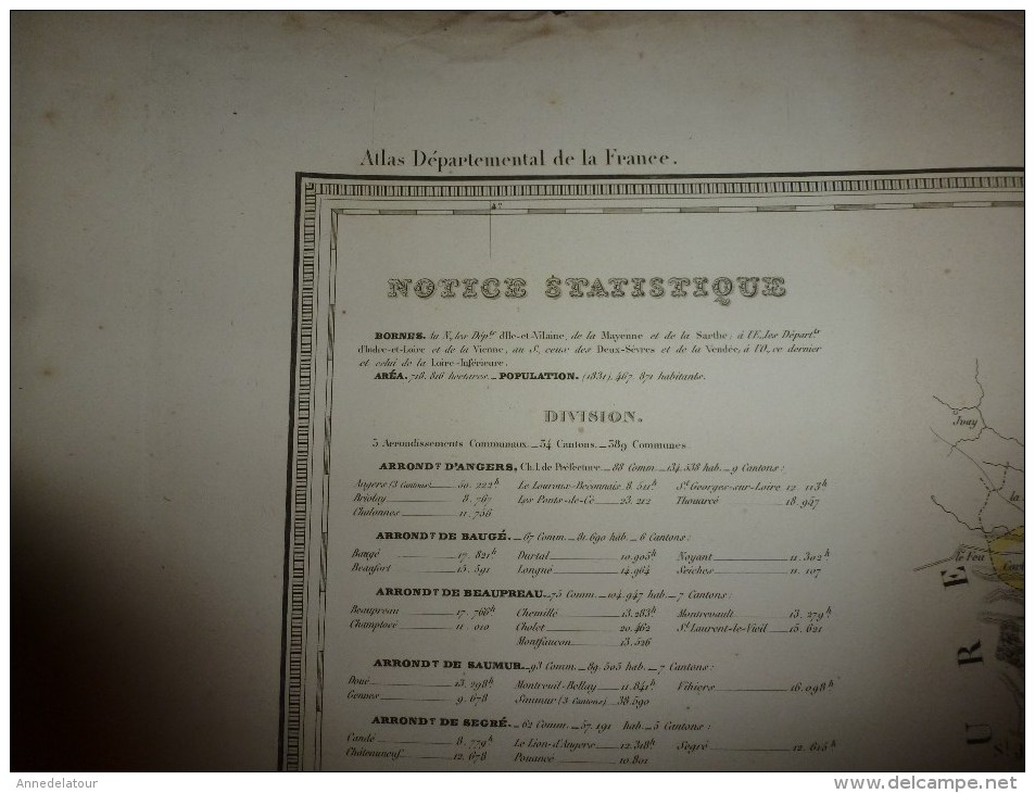 1836 Carte Atlas Départemental De La France  (MAINE Et LOIRE) Par Dufour,   Chez Basset (Paris) - Cartes Géographiques