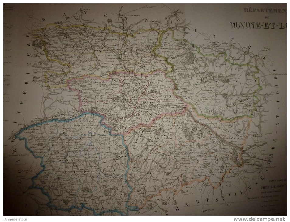 1836 Carte Atlas départemental de la France  (MAINE et LOIRE) par Dufour,   chez Basset (Paris)