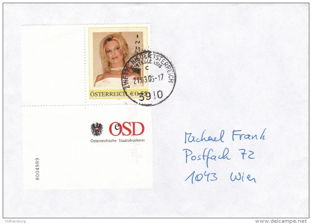 1307h: Personalisierte Marke Aus Österreich: Erotik- Indira, Gest. 21.03.05 Zustellbasis 3910 Zwettl - Personnalized Stamps