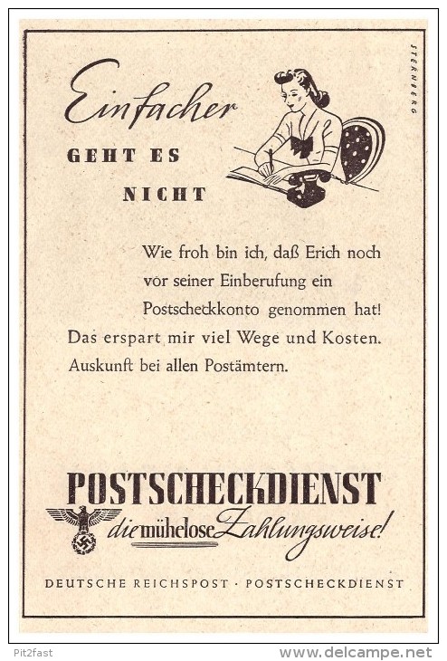 Original Werbung - 1941 - Postscheck-Dienst , Deutsche Reichspost , Scheck , Check , Post !!! - Autres & Non Classés