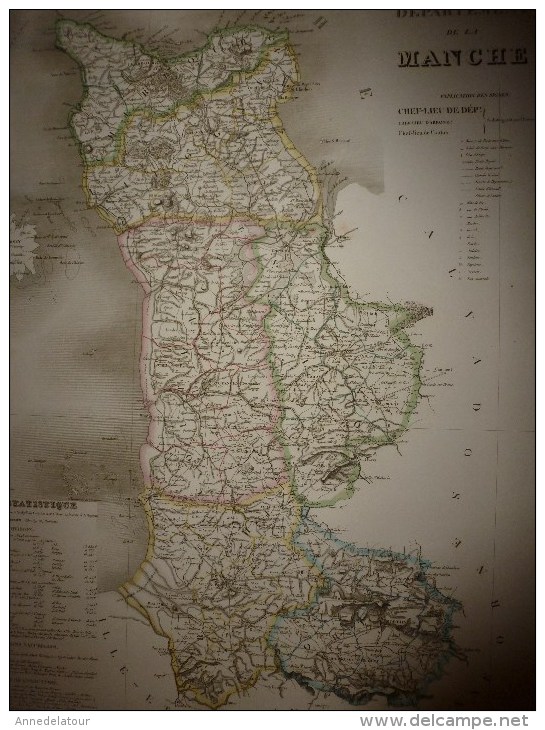 1836 Carte Atlas départemental de la France (MANCHE) par Dufour, chez Basset (Paris)