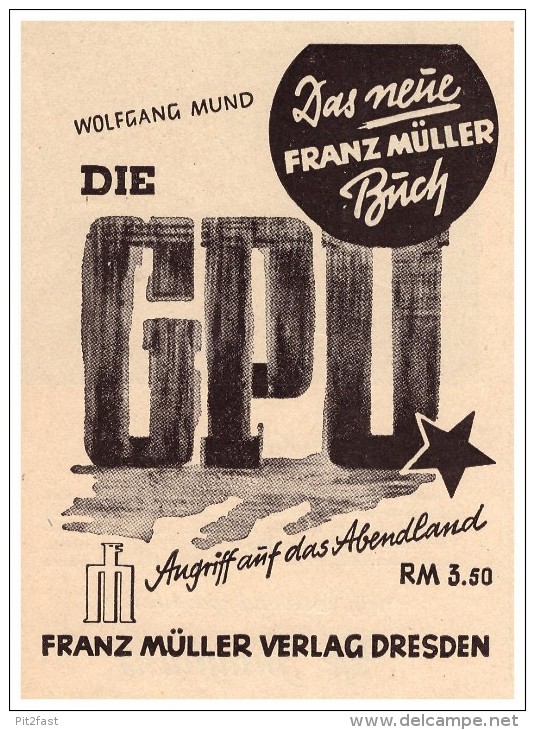 Original Werbung - 1941 - Angriff Auf Das Abendland , GPU , Franz Müller Verlag In Dresden !!! - 5. Zeit Der Weltkriege