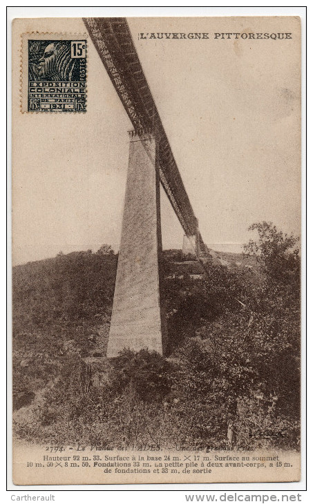 " Le Viaduc Des Fades "  - Avec Timbre 15c Exposition Coloniale Non Oblitéré - Carte Non Voyagée - Saint Gervais D'Auvergne