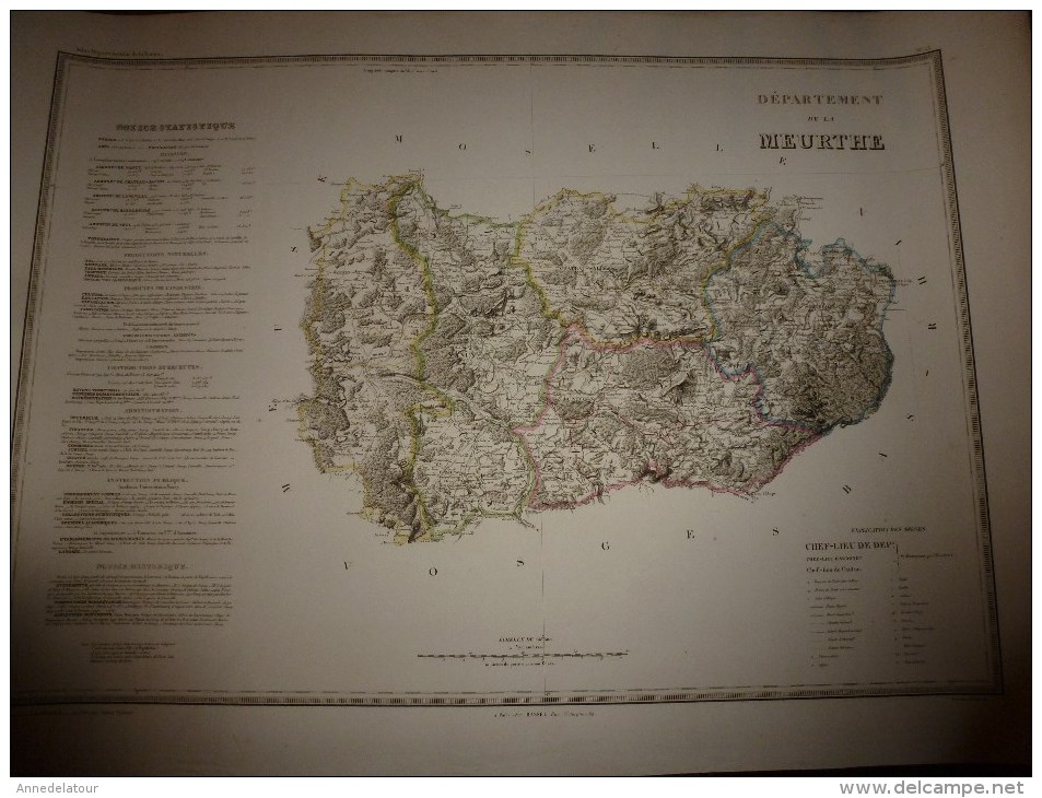 1856 Grde Carte Ancienne Réhaussée Couleurs :par A H Dufour ,  Département De La  MEURTHE  Avec Notices Hist. Et Stat. - Geographical Maps