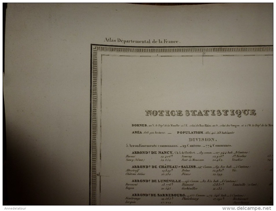 1856 Grde Carte Ancienne Réhaussée Couleurs :par A H Dufour ,  Département De La  MEURTHE  Avec Notices Hist. Et Stat. - Cartes Géographiques
