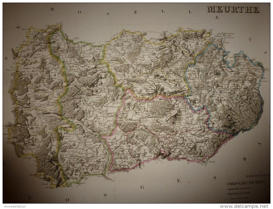 1856 Grde carte ancienne réhaussée couleurs :par A H Dufour ,  département de la  MEURTHE  avec notices hist. et stat.