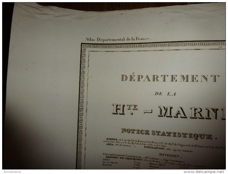 1836 Grde Carte Ancienne Réhaussée Couleurs :par A H Dufour ,  Département De La  Hte MARNE  Avec Notices Hist. Et Stat. - Cartes Géographiques