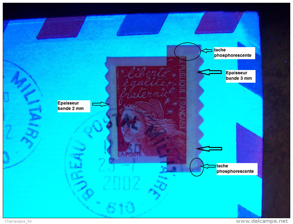 VARIÉTÉS  2002 N° 3085 2 BARRE PHOSPHORESCENTE TVP ROUGE   POSTAL MILITAIRE 23 . 1 . 02 OBLITÉRÉ - Cartas & Documentos