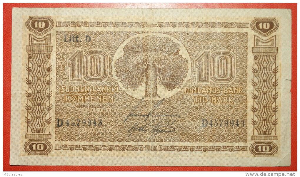 * VARIETY II-I: FINLAND ★ 10 MARKS 1939! Raittinen/Aspelund LOW START &#9733; NO RESERVE! - Finnland