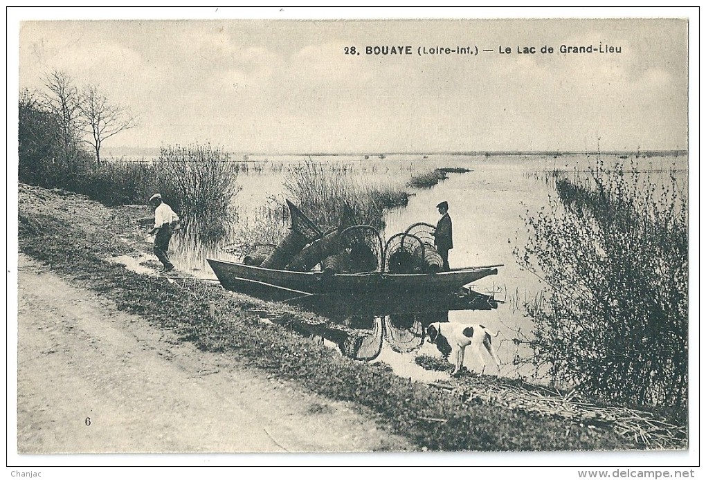 Cpa: 44 BOUAYE (ar. Nantes) Le Lac De GRAND LIEU (Pêcheurs à La Nasse D'Osier) N° 28 - Bouaye