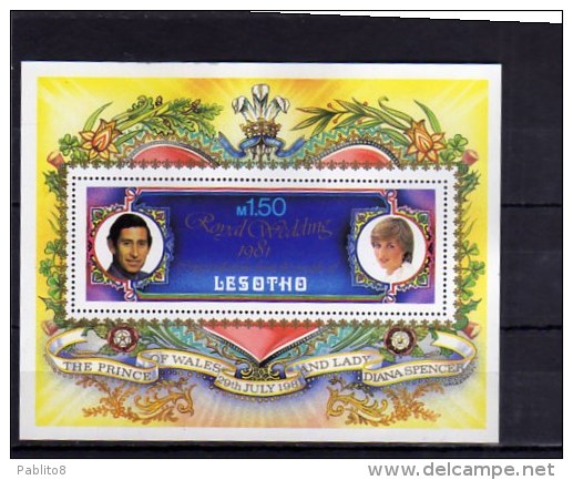 LESOTHO 1981 ROYAL WEDDING OF PRINCE CHARLES AND LADY DIANA SPENCER BLOCK SHEET BLOCCO FOGLIETTO MNH - Lesotho (1966-...)