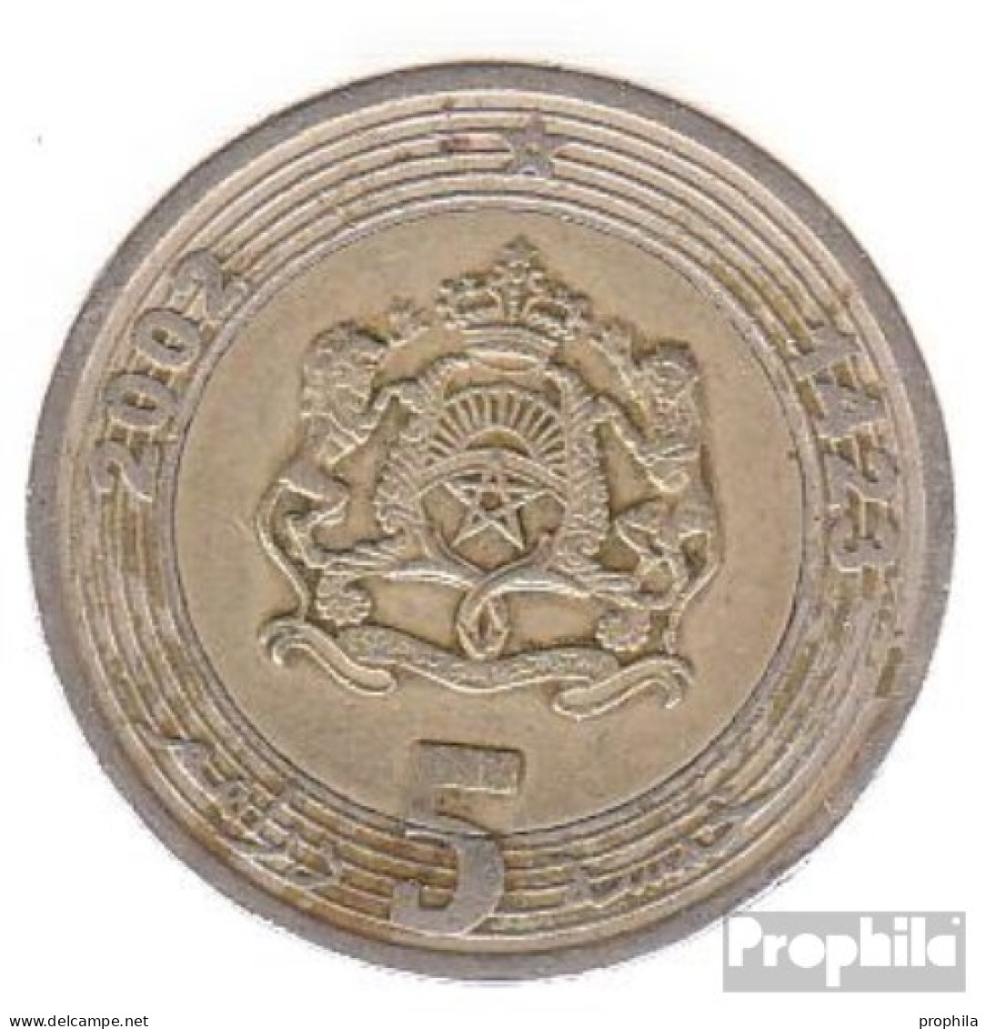 Marokko KM-Nr. : 109 2002 Sehr Schön Bimetall Sehr Schön 2002 5 Dirhams Wappen - Marokko